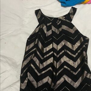 Iz Byer Black and Gold Chevron Blouse